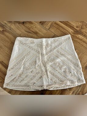 Zara White Beaded Embellished Mini Skirt